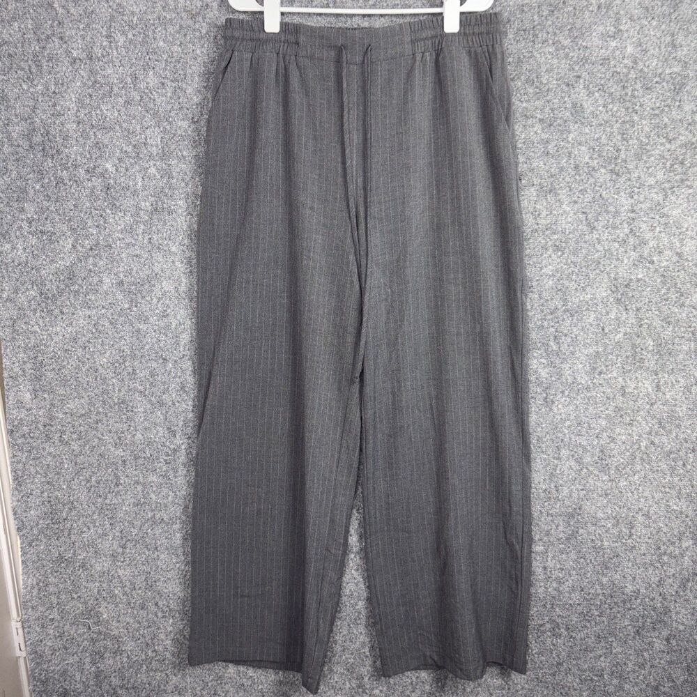 ASOS Pants Womens Sz 12 Gray PinStriped Wide Leg Pull On Drawstring Preppy city